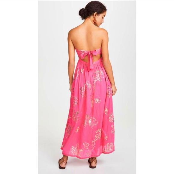 Free People Baja babe midi maxi dress pink gold Medium - Picture 2 of 6